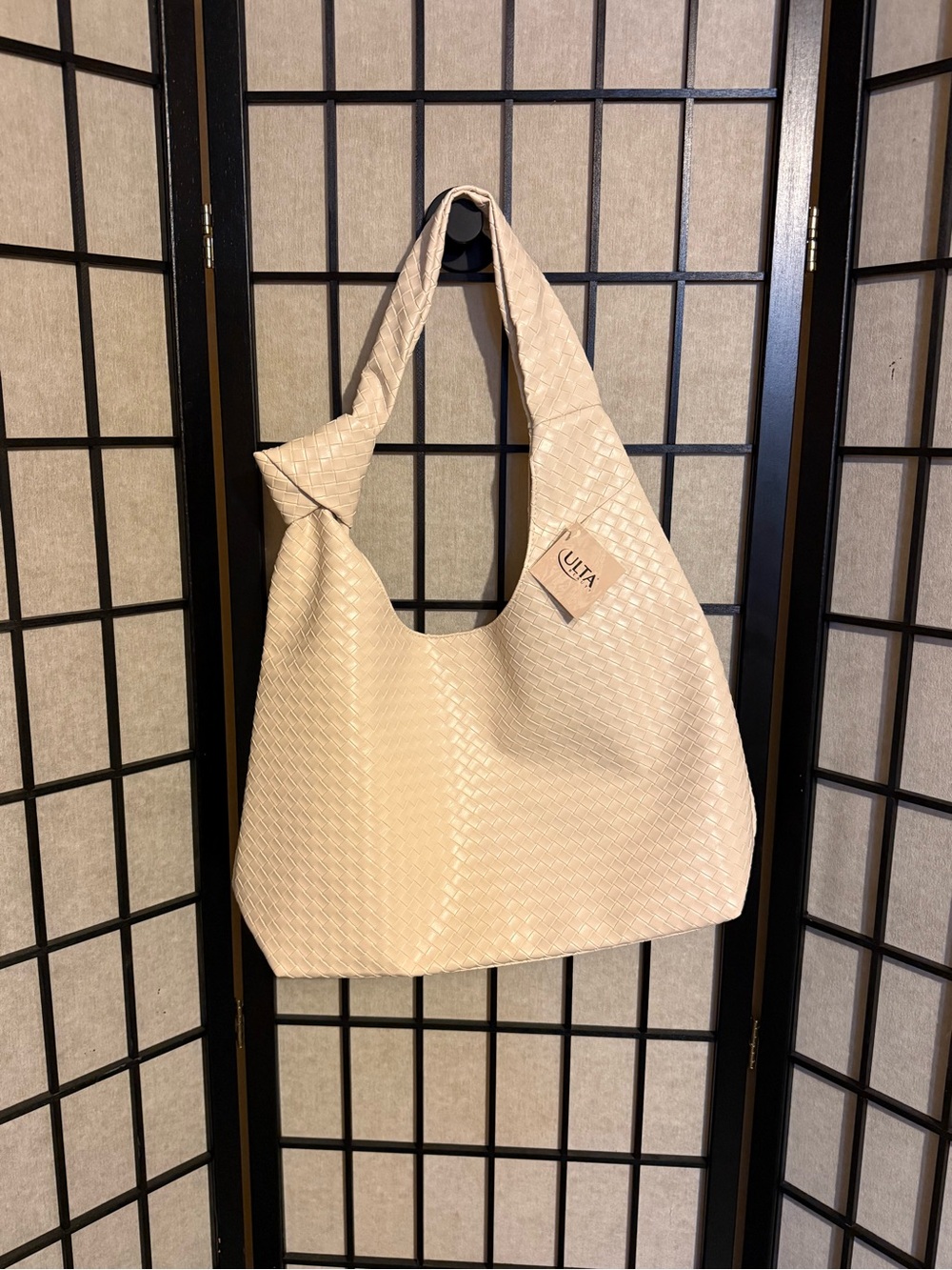 Ulta Beauty Cream Woven Shoulder Hobo Bag